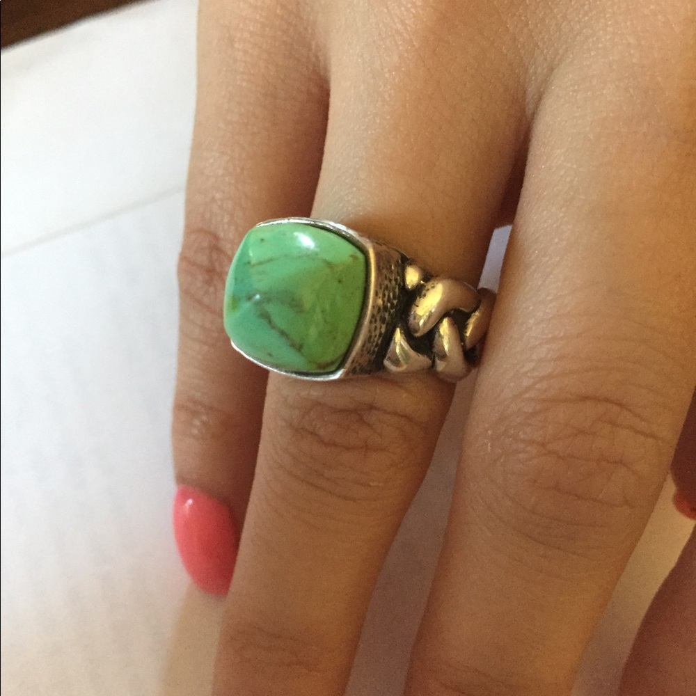 Dian Malouf sterling silver Green turquoise ring